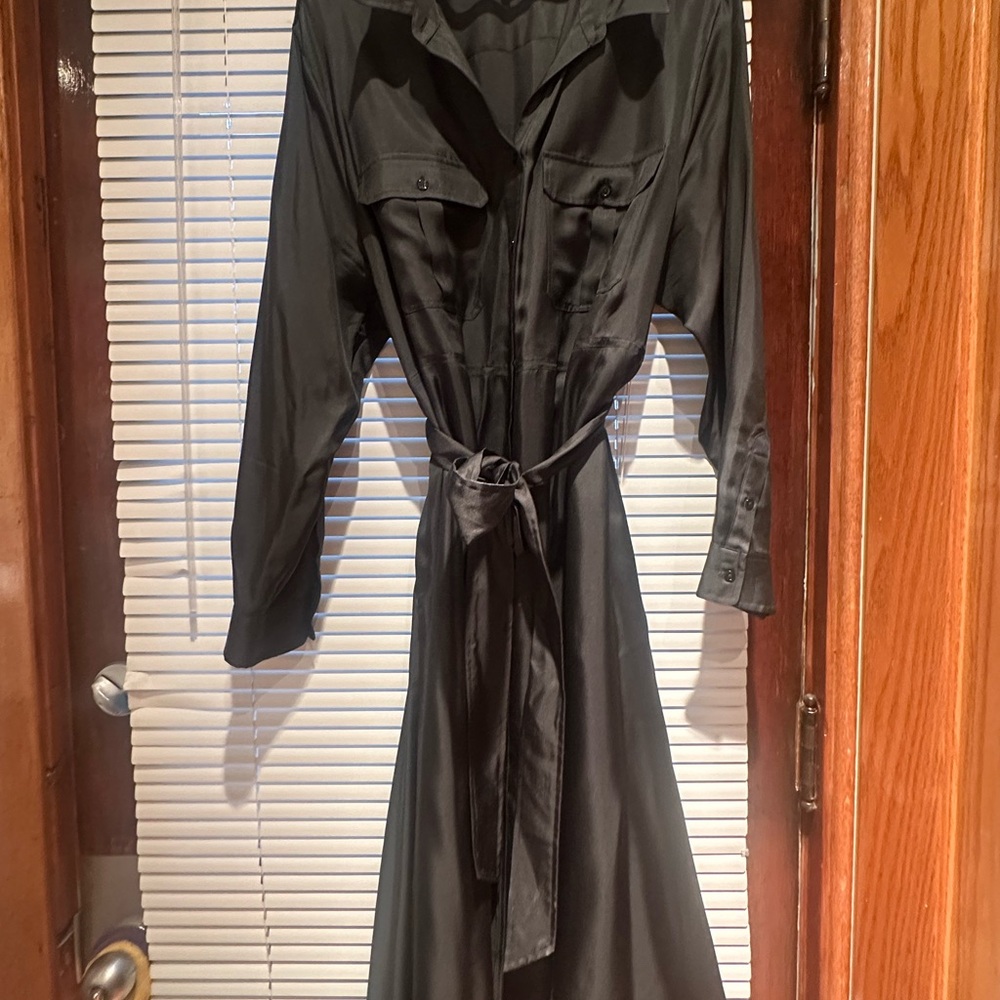 Elegant Dark Green Silk Shirt Dress from Quince